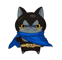 Rule 34 | 10s, artist request, belt, blue cape, blush stickers, cape, cat, darknyan, fangs, flat color, full body, looking at viewer, no humans, official art, simple background, solo, traditional youkai, white background, youkai watch