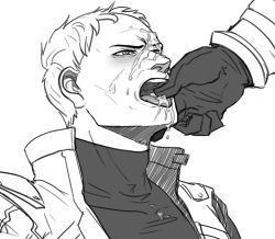 Rule 34 | 2boys, bara, cum, cum in mouth, facial, gloves, male focus, monochrome, multiple boys, overwatch, overwatch 1, reaper (overwatch), scar, soldier: 76 (overwatch), tagme, tongue, tongue out, yaoi