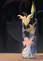 Rule 34 | 2girls, akemi homura, angel wings, black hair, blurry, bow, bud, corde11a, cup, depth of field, dress, drinking glass, facing away, flower, gloves, hair bow, hair ribbon, highres, in container, in cup, kaname madoka, korean commentary, light particles, lily (flower), long hair, looking at another, mahou shoujo madoka magica, mahou shoujo madoka magica (anime), multiple girls, one eye covered, pantyhose, purple eyes, red ribbon, ribbon, short sleeves, size difference, solo focus, standing, submerged, tiptoes, transparent wings, two-sided fabric, two side up, ultimate madoka, underwater, vase, very long hair, white bow, white dress, white gloves, white pantyhose, wings