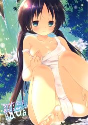 Rule 34 | 1girl, absurdres, aqua eyes, barefoot, blush, brown hair, cameltoe, covering nipples, covering privates, feet, highres, natsuki coco, off shoulder, one-piece swimsuit, original, school swimsuit, sitting, solo, swimsuit, toes, twintails, water, waterfall, white one-piece swimsuit, white school swimsuit