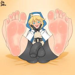 Rule 34 | 1boy, artist request, bridget (guilty gear), feet, highres, male focus, penis, shorts, solo, tagme, testicles, tongue, tongue out, trap