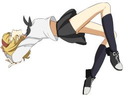 Rule 34 | 1girl, blonde hair, breasts, closed eyes, female focus, from side, full body, hairband, highres, natalia luzu kimlasca lanvaldear, parted lips, profile, school uniform, shoes, short hair, simple background, skirt, socks, solo, tales of (series), tales of the abyss