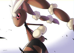 Rule 34 | bad id, bad pixiv id, commentary request, creature, creatures (company), furry, game freak, gen 4 pokemon, highres, looking away, lopunny, mega lopunny, mega pokemon, nintendo, pink eyes, pokemon, pokemon (creature), rabbit, simple background, solo, upper body, white background, wings, yukari (yukari21653710)