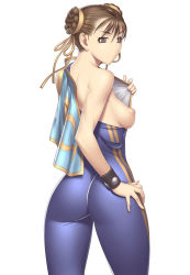 Rule 34 | 1girl, artist request, ass, breast slip, breasts, breasts out, capcom, chun-li, hand on own hip, looking back, nipples, one breast out, solo, street fighter, tagme, undressing