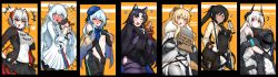 Rule 34 | +++, 1boy, 1other, 6+girls, ?, @ @, ^ ^, absurdres, ahoge, ambiguous gender, animal ears, antennae, arknights, armor, armored legwear, axe, bear ears, bear girl, black coat, black gloves, black hair, black jacket, black legwear, black scarf, black shirt, black shorts, black skirt, black wristband, blemishine (arknights), blonde hair, blue eyes, blue hair, blue headwear, blue neckerchief, blush, breastplate, breasts, brown hair, carrying, carrying person, character doll, character name, closed eyes, clothes lift, clothes pull, coat, covered navel, cowboy shot, dark-skinned female, dark skin, demon girl, demon horns, dizzy, doctor (arknights), dog girl, dress, ear piercing, elite ii (arknights), extra ears, facial mark, fingerless gloves, flower, flying sweatdrops, food, food on face, forehead mark, fur-trimmed armor, fur trim, gauntlets, genderswap, genderswap (mtf), gloves, grey hair, grey legwear, groin, hair ornament, half-closed eyes, hands up, hat, heart, heterochromia, highres, hip vent, holding, holding food, holding sign, holding stuffed toy, hood, hood up, hooded coat, horns, horse ears, horse girl, hot dog, id card, infection monitor (arknights), jacket, large breasts, long hair, long sleeves, looking at viewer, manggapaegtoli, mask, material growth, mizuki (arknights), motion lines, mudrock (arknights), multicolored hair, multiple girls, navel, neckerchief, o-ring strap, open clothes, open jacket, open mouth, orange background, oripathy lesion (arknights), pants, pantyhose, pantyhose under shorts, piercing, pleated skirt, pointy ears, ponytail, purple gloves, purple hair, purple pants, purple shirt, red eyes, red hair, red legwear, rosa (arknights), saga (arknights), scarf, shirt, shirt lift, short hair, shorts, shorts pull, sidelocks, sign, skanehfdl33, skewer, skirt, sleeves past elbows, stomach, streaked hair, stuffed toy, sweat, tearing up, thighhighs, thorns (arknights), trap, two-sided fabric, two-sided jacket, two-sided skirt, v-shaped eyes, vial, w (arknights), white dress, white hair, white jacket, white pants, zima (arknights)
