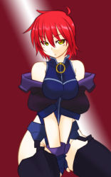 Rule 34 | 00s, 10s, 1girl, artist request, bare shoulders, fingerless gloves, gloves, lyrical nanoha, mahou shoujo lyrical nanoha, mahou shoujo lyrical nanoha strikers, mahou shoujo lyrical nanoha vivid, nove (nanoha), numbers (nanoha), red hair, solo, yellow eyes