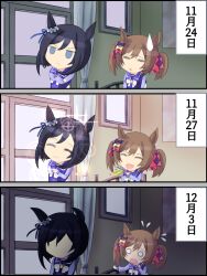 Rule 34 | 2022 fifa world cup, 3koma, animal ears, annoyed, bedroom, black hair, bow, bowtie, comic, commentary request, crossed arms, curtains, dark, eishin flash (umamusume), flying sweatdrops, grey eyes, hair between eyes, hair bow, happy, highres, horse ears, horse girl, indoors, long sleeves, medium hair, multiple hair bows, nagonago10, o o, party popper, pink bow, plaid, plaid bow, pout, purple bow, purple sailor collar, purple shirt, sailor collar, sailor shirt, school uniform, shirt, smart falcon (umamusume), smile, sparkle, sweatdrop, tracen school uniform, translated, twintails, two-tone bow, umamusume, upper body, white bow, white bowtie, window, winter uniform, world cup, yellow bow