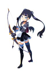 Rule 34 | 1girl, :o, armor, arrow (projectile), backpack, bag, black choker, black footwear, black hair, blue eyes, boots, bow (weapon), bright pupils, choker, dress, earrings, full body, gloves, harada takehito, highres, holding, holding arrow, holding bow (weapon), holding weapon, jewelry, long hair, long sleeves, official art, pauldrons, photoshop (medium), shikabane-gurai no bouken meshi, short dress, shoulder armor, solo, standing, stud earrings, thigh boots, transparent background, twintails, very long hair, weapon