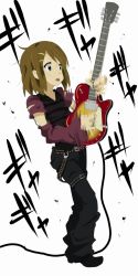 Rule 34 | electric guitar, gibson les paul, guitar, hair ornament, hairclip, hirasawa yui, instrument, jacky (artist), k-on!, simple background, sweat