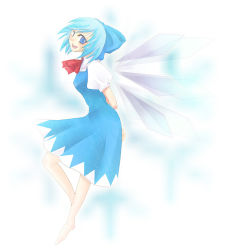 Rule 34 | 1girl, barefoot, bow, cirno, embodiment of scarlet devil, female focus, from side, aged up, smile, solo, touhou, wings