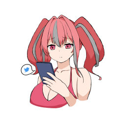 Rule 34 | 1girl, :|, absurdres, azur lane, bad id, bad pixiv id, bare shoulders, bikini, breasts, bremerton (azur lane), cellphone, cleavage, closed mouth, collarbone, hair between eyes, halterneck, highres, holding, holding phone, looking at phone, multicolored hair, phone, pink bikini, pink eyes, pink hair, shuri (zenraha), smartphone, streaked hair, swimsuit, twintails, twitter logo, upper body