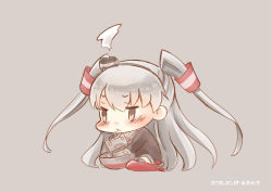 Rule 34 | 10s, 1girl, amatsukaze (kancolle), bad id, bad pixiv id, brown eyes, chibi, commentary request, hair tubes, hairband, hinata yuu, kantai collection, long hair, pout, rensouhou-kun, silver hair, sitting, two side up, wariza