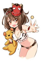 Rule 34 | 1girl, animal print, breasts, brown hair, draph, granblue fantasy, horns, large breasts, mask, mask on head, stuffed animal, stuffed toy, unname, yaia (granblue fantasy)