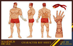 Rule 34 | 1boy, abs, ass, back, bandaged arm, bandages, bara, beard, body markings, bodypaint, boxers, bulge, character name, character sheet, english text, facial hair, from behind, from side, full body, gomihebi, headband, highres, indie virtual youtuber, large pectorals, looking at viewer, male focus, male underwear, mature male, multicolored hair, multiple views, muscular, muscular male, navel, navel hair, nipples, pectorals, red hair, red male underwear, ryuugen drake, scar, scar across eye, scar on arm, scar on back, scar on chest, scar on face, scar on leg, short hair, stomach, streaked hair, thick thighs, thighs, topless male, underwear, underwear only, virtual youtuber, white hair