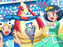 Rule 34 | &gt; &lt;, 2girls, age difference, alternate costume, blue eyes, blue hair, creatures (company), crown, dawn (pokemon), dress, elbow gloves, closed eyes, game freak, gen 3 pokemon, gen 4 pokemon, gloves, hair ornament, happy, hat, heart, indoors, johanna (pokemon), long hair, mature female, milotic, mother (pokemon), mother and daughter, multiple girls, nintendo, open mouth, piplup, pokemoa, pokemon, pokemon (anime), pokemon (creature), pokemon dppt (anime), smile, stadium, surprised, tiara