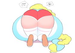 Rule 34 | 1girl, ass, blonde hair, braid, breasts, cassie (theycallhimcake), from behind, gigantic breasts, huge ass, long hair, original, short shorts, shorts, solo, theycallhimcake, thick thighs, thighs, white background