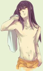 Rule 34 | 00s, 1boy, bad id, bad pixiv id, long hair, male focus, shiro (reptil), simple background, solo, standing, tales of (series), tales of vesperia, topless male, yuri lowell