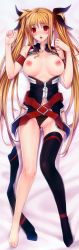 Rule 34 | 00s, 1girl, absurdres, arm belt, armband, bare pectorals, barefoot, bed sheet, belt, black panties, black thighhighs, blonde hair, blush, bow, breasts, breasts out, clothing aside, dakimakura (medium), fate testarossa, feet, full-face blush, full body, hair bow, hair ribbon, highres, huge filesize, large breasts, leg up, legs, long hair, long image, looking at viewer, lying, lyrical nanoha, mahou shoujo lyrical nanoha, mahou shoujo lyrical nanoha strikers, navel, nipples, no bra, on back, on bed, open clothes, open mouth, open shirt, panties, panties aside, pectorals, pen (pen3), pen (steelleets), photo (medium), pussy, pussy juice, red eyes, ribbon, shirt, single thighhigh, solo, string panties, tall image, thighhighs, unworn thighhighs, toes, twintails, uncensored, underwear, uniform, very long hair
