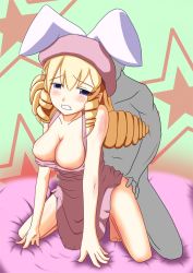 Rule 34 | animal ears, ass, ass grab, blonde hair, blue eyes, blush, breasts, rabbit ears, cleavage, clenched teeth, clothed female nude male, clothed sex, dewprism, drill hair, fancy mel, maguro (fufu), nude, sex, teeth