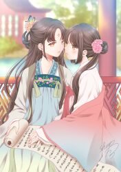 Rule 34 | 2girls, chinese clothes, hanfu, holding, holding scroll, multiple girls, ruqun, scroll