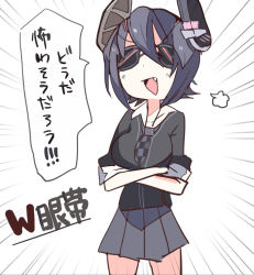 Rule 34 | 10s, 1girl, bad id, bad pixiv id, eyepatch, kantai collection, motion lines, personification, pleated skirt, purple hair, skirt, solo, tenryuu (kancolle), terada tera
