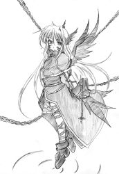 Rule 34 | 00s, greyscale, head wings, lyrical nanoha, mahou shoujo lyrical nanoha, mahou shoujo lyrical nanoha a&#039;s, monochrome, multiple wings, reinforce, solo, thighhighs, waist cape, wings, zero point