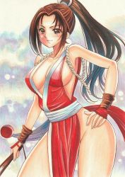 Rule 34 | 1girl, breasts, brown hair, fatal fury, large breasts, ponytail, shiranui mai, solo