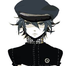 Rule 34 | 1girl, androgynous, atlus, blue eyes, blue hair, cabbie hat, female focus, hat, looking away, matching hair/eyes, persona, persona 4, reverse trap, school uniform, shirogane naoto, short hair, solo
