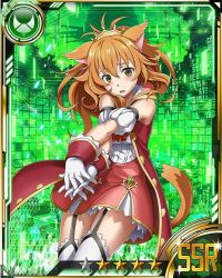 Rule 34 | 10s, 1girl, animal ears, brown hair, card (medium), cat ears, cat tail, character request, garter straps, gloves, green eyes, interlocked fingers, long hair, own hands clasped, own hands together, slit pupils, solo, star (symbol), sword art online, tail, thighhighs, white gloves, white thighhighs