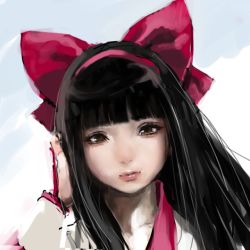 Rule 34 | 1girl, black hair, blunt bangs, brown eyes, daichan mona, hime cut, nakoruru, portrait, samurai spirits, snk, solo