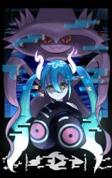 Rule 34 | 1girl, aqua hair, creatures (company), game freak, gen 4 pokemon, ghost, ghost miku (project voltage), glitch, gradient hair, hair between eyes, hatsune miku, highres, long hair, looking at viewer, mismagius, multicolored hair, nekomaru suko, nintendo, pale skin, pokemon, pokemon (creature), project voltage, sleeves past fingers, sleeves past wrists, twintails, very long hair, vocaloid, will-o&#039;-the-wisp (mythology), yellow eyes