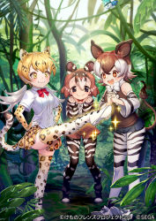 Rule 34 | + +, 3girls, :3, animal ears, animal print, baird&#039;s tapir (kemono friends), bare shoulders, blonde hair, blouse, blush, boots, bow, bowtie, brown eyes, brown hair, brown shorts, brown vest, center frills, choker, collared shirt, commentary request, ctake02, denim, denim shorts, detached sleeves, elbow gloves, extra ears, frills, giraffe print, gloves, highres, kemono friends, kemono friends 3, kemono friends 3: planet tours, leopard (kemono friends), leopard ears, leopard girl, leopard print, leopard tail, multicolored hair, multiple girls, official art, okapi (kemono friends), okapi ears, okapi tail, own hands clasped, own hands together, pantyhose, pleated skirt, print gloves, print legwear, print skirt, red neckwear, shirt, short hair, short shorts, short sleeves, shorts, skirt, sleeveless, smug, standing, standing on one leg, striped legwear, striped sleeves, tail, tapir ears, tapir girl, tapir tail, thighhighs, twintails, vest, white hair, white neckwear, white shirt, yellow eyes, zebra print, zettai ryouiki