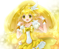 Rule 34 | 10s, 1girl, blonde hair, bow, choker, cure peace, dress, eyelashes, hair flaps, hair ornament, hairpin, kise yayoi, long hair, magical girl, precure, ribbon, skirt, skyscope, smile, smile precure!, solo, wide ponytail, yellow background, yellow bow, yellow dress, yellow eyes, yellow skirt, yellow theme