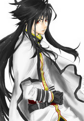 Rule 34 | 00s, 1boy, belt, black hair, character request, long hair, male focus, monochrome factor, red eyes, solo, white background