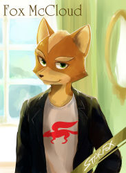 Rule 34 | 1boy, fox mccloud, furry, green eyes, highres, nintendo, smile, star fox, text focus, window