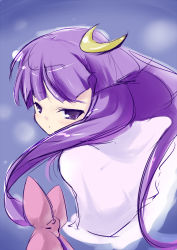 Rule 34 | 1girl, coo (coonekocoo), crescent, crescent hair ornament, female focus, hair ornament, long hair, looking back, no headwear, patchouli knowledge, purple eyes, purple hair, solo, touhou