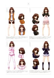 Rule 34 | 1girl, absurdres, arm behind back, barefoot, bike shorts, blue legwear, blush, bow, bowtie, breasts, brown eyes, brown hair, choker, collarbone, dress, closed eyes, full body, highres, interlocked fingers, jacket, loafers, long sleeves, medium breasts, misaki kurehito, official art, open clothes, open jacket, open mouth, page number, pajamas, pants, parted lips, pleated skirt, puffy sleeves, sasaki kaori, scan, school uniform, shoes, short dress, shorts, simple background, skirt, smile, ushinawareta mirai wo motomete, white background