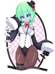 Rule 34 | 1girl, aqua eyes, black sclera, card, colored sclera, elsword, hagalaz (elsword), hat, highres, long sleeves, magician, pantyhose, saliva, saliva trail, scarlet zel, thighhighs, tongue, tongue out, top hat, transparent background