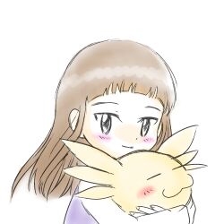 Rule 34 | blush, brown hair, digimon, digimon adventure 02, lowres, simple background, smile, upamon, white background