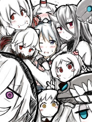 Rule 34 | &gt; &lt;, 10s, 6+girls, abyssal ship, aircraft carrier princess, airfield princess, atsushi (aaa-bbb), battleship princess, black eyes, black hair, blue eyes, blush, chewing, closed eyes, colored skin, crumbs, double v, eating, flying sweatdrops, grin, headgear, hood, hoodie, horns, houshou (kancolle), hug, i-class destroyer, kantai collection, long skirt, midway princess, multiple girls, northern ocean princess, one eye closed, open mouth, ponytail, purple eyes, re-class battleship, red eyes, seaport princess, short hair, sketch, skin-covered horns, skirt, smile, v, white hair, white skin, wo-class aircraft carrier, yellow eyes