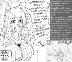 Rule 34 | 1girl, animal ears, bb (baalbuddy), breasts, chat log, collared shirt, commentary, emphasis lines, english commentary, english text, facial mark, fangs, female pervert, flying sweatdrops, fox ears, greyscale, health bar, highres, large breasts, link, long hair, looking at viewer, monochrome, nintendo, open mouth, original, paw pose, pervert, ribbed shirt, shirt, simple background, solo, tears, the legend of zelda, twitch.tv, upper body, whisker markings, white background, wing collar