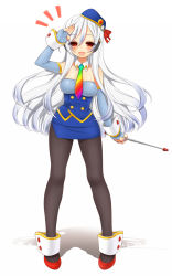 Rule 34 | 1girl, blush, detached sleeves, dress, hat, headset, high heels, highres, hip focus, inuue kiyu, long hair, necktie, open mouth, original, red eyes, shoes, smile, solo, very long hair, weatheroid, weatheroid contest, white hair, wide hips, wrist cuffs