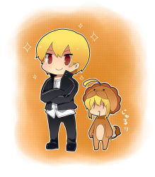 Rule 34 | 1boy, 1girl, ahoge, animal costume, artoria pendragon (all), blonde hair, capcom, casual, chibi, crossed arms, drooling, fate/stay night, fate/tiger colosseum, fate/unlimited codes, fate (series), gilgamesh (fate), lion costume, official alternate costume, razuzyamu, red eyes, saber lion, short hair, | |