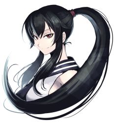 Rule 34 | 10s, 1girl, black hair, breasts, hetza (hellshock), kantai collection, long hair, looking at viewer, ponytail, profile, red eyes, smile, solo, yahagi (kancolle)