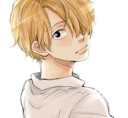 Rule 34 | 1boy, aya (6335), blonde hair, hair over one eye, looking at viewer, male focus, one piece, over shoulder, pixiv sample, sanji (one piece), solo