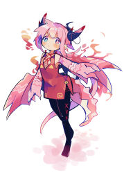 Rule 34 | 1boy, :o, absurdres, blue eyes, blush, blush stickers, bright pupils, china dress, chinese clothes, claws, cowlick, double-parted bangs, dragon boy, dragon horns, dragon tail, dragon wings, dress, fire, full body, heterochromia, highres, horns, leaning forward, looking at viewer, medium hair, monster boy, open mouth, original, pink eyes, pink hair, raito-kun (uenomigi), scales, simple background, solo, standing, tail, uenomigi, white background, white pupils, wings