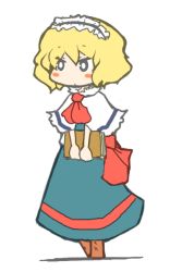 Rule 34 | 1girl, alice margatroid, blonde hair, book, chibi, female focus, full body, hairband, inishie, short hair, simple background, solo, standing, touhou, white background