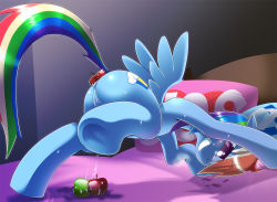 Rule 34 | anal, anal object insertion, bed, bedroom, furry, indoors, my little pony, my little pony: friendship is magic, no humans, object insertion, oze (zoexm177), rainbow dash, solo, tagme