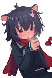 Rule 34 | 1girl, :o, \||/, absurdres, ahoge, animal ears, blowing, blush, bow, dark skin, facial mark, fang, hair ornament, heart, heart hair ornament, highres, indie virtual youtuber, jean bomjan, long sleeves, medium hair, mouse ears, mouse girl, mouse tail, neckerchief, open mouth, own hands together, pleated skirt, purple hair, red eyes, red scarf, scarf, school uniform, serafuku, simple background, sketch, skirt, solo, steam, tail, tail bow, tail ornament, upper body, virtual youtuber, warming hands, whisker markings, white background, white neckerchief, yatra (vtuber)