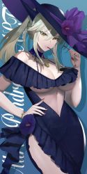 Rule 34 | 1girl, artoria pendragon (fate), artoria pendragon (lancer alter) (fate), blonde hair, bracelet, breasts, dolce (dolsuke), unworn eyewear, fate/grand order, fate (series), hand on own hip, hat, highres, holding, holding removed eyewear, horns, jewelry, large breasts, lips, nail polish, navel, necklace, red nails, revealing clothes, solo, sun hat, sunglasses, underboob, yellow eyes
